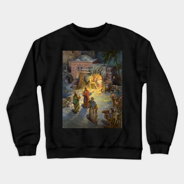 Vintage Christmas Nativity Scene Crewneck Sweatshirt by MasterpieceCafe